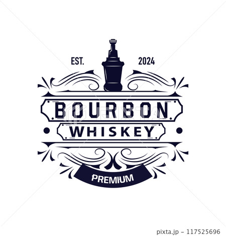 Whiskey Logo, Drink Label Design With Old Retro Vintage Ornament Illustration Premium Template Whiskey Logo, Drink Label Design With Old Retro Vintage Ornament Illustration Premium Template 117525696