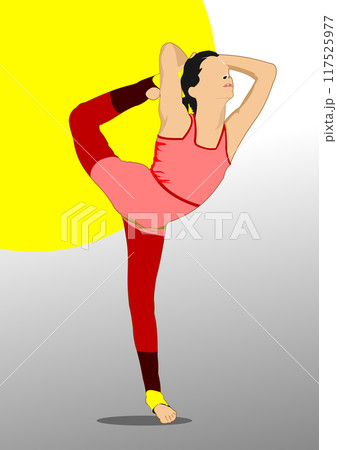 Woman practicing Yoga exercises. Vector 3d hand drawn Illustration by Adobe Illustrator 117525977