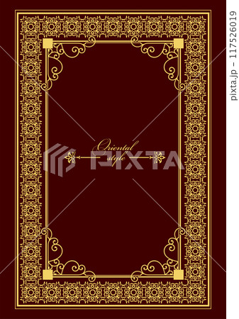 Gold ornament on dark background. Can be used as invitation card. Book cover. Vector illustration. Hand drawn By Adobe Illustrator 117526019