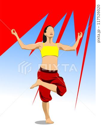 Woman practicing Yoga exercises. Vector 3d hand drawn Illustration by Adobe Illustrator Woman practicing Yoga exercises. Vector 3d hand drawn Illustration by Adobe Illustrator 117526020