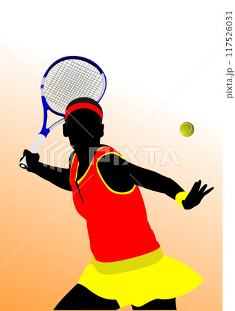 Tennis player. Vector 3d illustration. Hand drawn by Adobe illustration Tennis player. Vector 3d illustration. Hand drawn by Adobe illustration 117526031