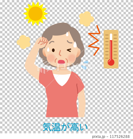 老婦人在高溫下在戶外流汗，中暑 117526288