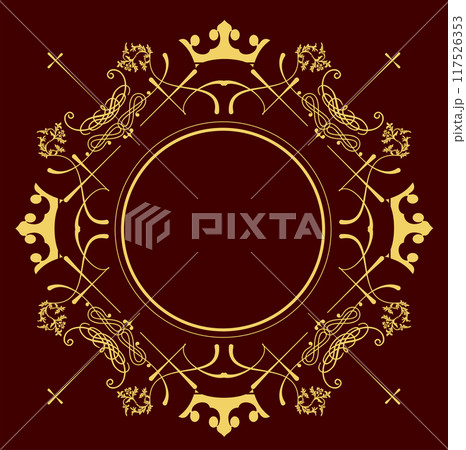 Gold ornament on dark background. Can be used as invitation card. Book cover. Vector illustration. Hand drawn Illustration Gold ornament on dark background. Can be used as invitation card. Book cover. Vector illustration. Hand drawn Illustration 117526353