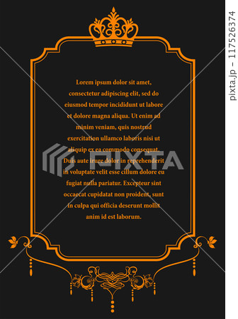 Gold ornament on dark background. Can be used as invitation card. Book cover. Vector illustration. Hand drawn Illustration Gold ornament on dark background. Can be used as invitation card. Book cover. Vector illustration. Hand drawn Illustration 117526374