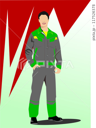 Young worker man. Vector 3d hand drawn illustration Young worker man. Vector 3d hand drawn illustration 117526378