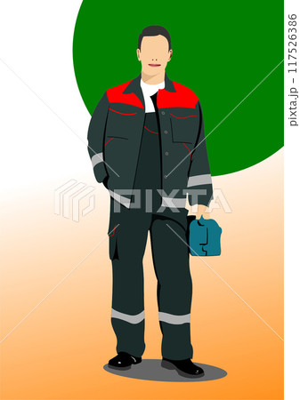 Colored Vector hand drawn illustration of young worker Colored Vector hand drawn illustration of young worker 117526386