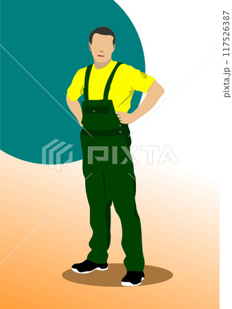 Colored Vector hand drawn illustration of young worker Colored Vector hand drawn illustration of young worker 117526387