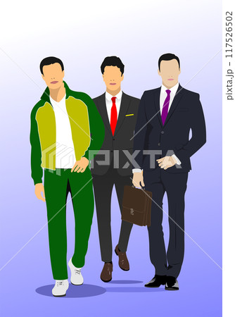 Three Young handsome men. Businessman.Vector 3d hand drawn illustration Three Young handsome men. Businessman.Vector 3d hand drawn illustration 117526502