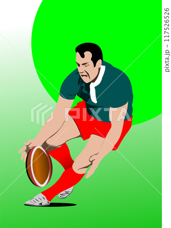 Rugby Player Silhouette. Colored 3d vector hand drawn illustration 117526526