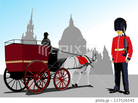 3d Vector hand drawn image of beefeater isolated on white. London guard 117526545