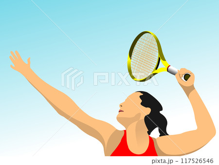 Tennis player. Colored vector hand drawn illustration 117526546