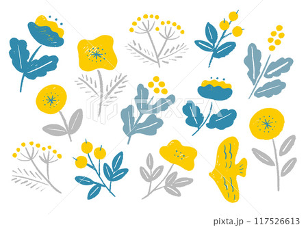 北欧風花と小鳥のモチーフ 117526613