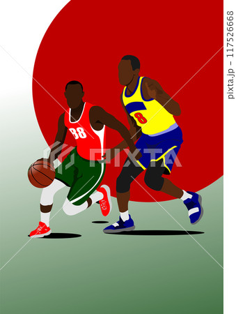 Basketball players. Hand drawn color 3d Vector illustration 117526668