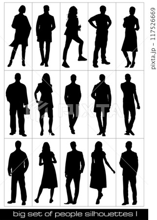 People silhouettes. Hand drawn Vector black and white illustration 117526669