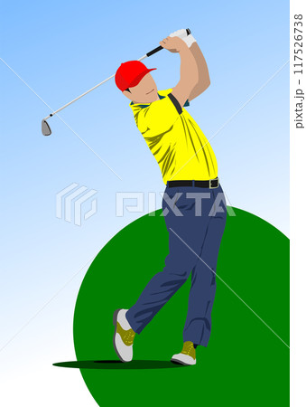 Golf player poster. Vector 3d hand drawn illustration Golf player poster. Vector 3d hand drawn illustration 117526738