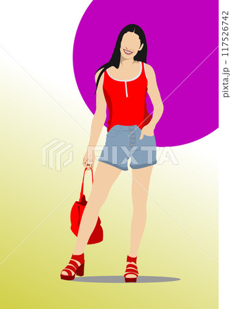 A young girl. 3d vector color hand drawn illustration A young girl. 3d vector color hand drawn illustration 117526742