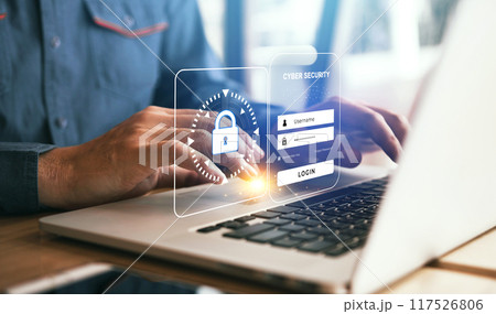 Cybersecurity concept, user privacy security and encryption, secure internet access. Cybersecurity concept, user privacy security and encryption, secure internet access. 117526806