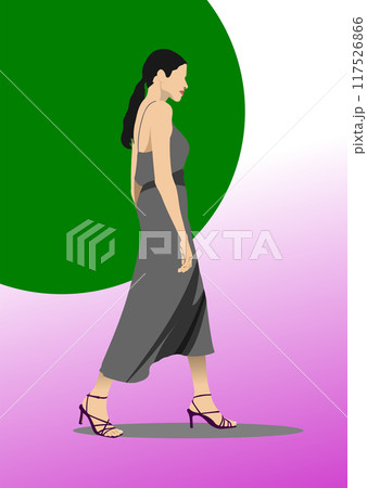 Young cute woman.3d color vector hand drawn illustration 117526866