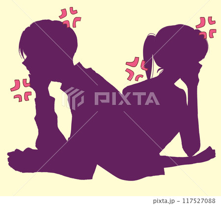 背中合わせの男女　影絵　ムカつきマーク 117527088