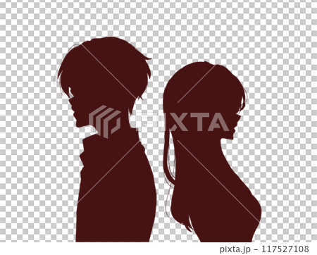 Man and woman standing back to back silhouette negative 117527108