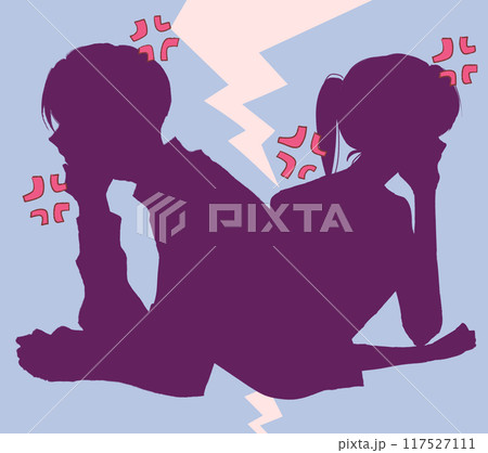 背中合わせの男女　影絵　ムカつきマーク 117527111