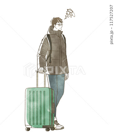 冬に旅行をする困った表情の男性 117527207
