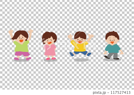 Children jumping cheerfully Children jumping cheerfully 117527413