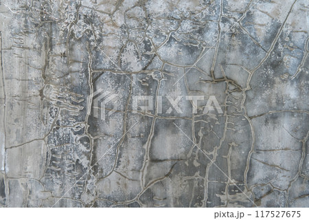 Vintage Weathered Concrete Wall Texture Background. Cracked wall surface with gray cement 117527675