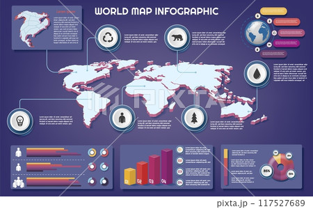 World map. 3D globe template. People web technology for business network. Modern arrow graph. Planet continents. Demography and ecology information charts. Vector diagram design background World map. 3D globe template. People web technology for business network. Modern arrow graph. Planet continents. Demography and ecology information charts. Vector diagram design background 117527689