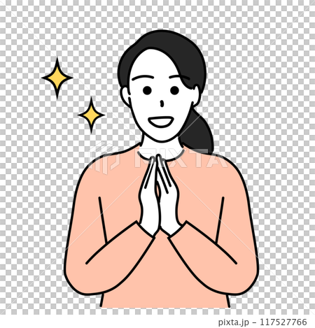 手を合わせて喜ぶ若い女性 117527766