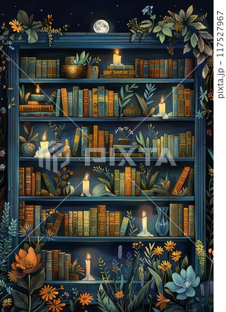本が並ぶ本棚のイラスト 本が並ぶ本棚のイラスト 117527967