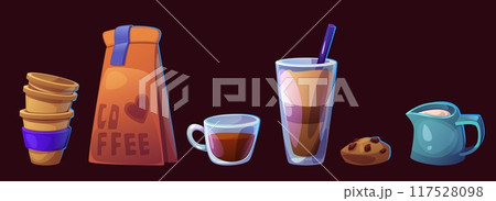 Coffee set isolated on black background Coffee set isolated on black background 117528098