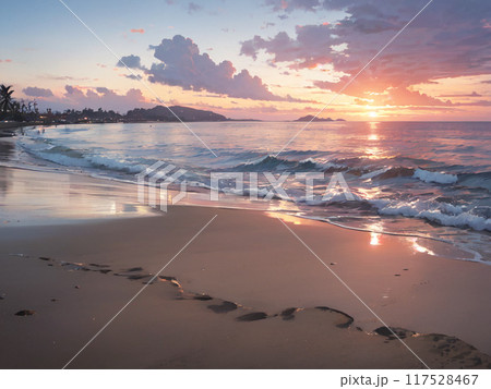 夕焼けに染まる海 117528467