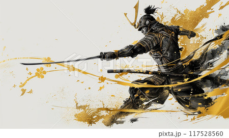 黒と金で描いた豪華な侍イラスト 117528560