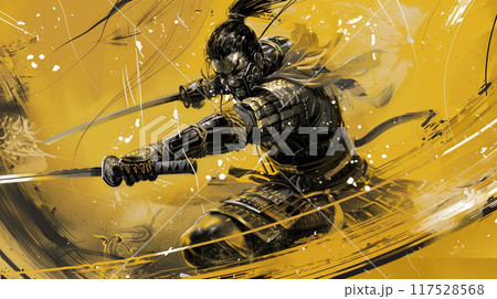 黒と金で描いた豪華な侍イラスト 117528568