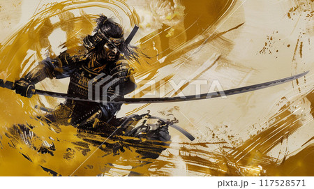 黒と金で描いた豪華な侍イラスト 117528571