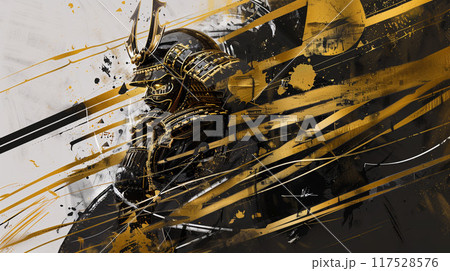 黒と金で描いた豪華な侍イラスト 117528576