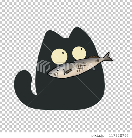 Cat holding grilled fish 117528795