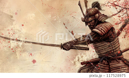 墨で描いた侍イラスト 117528975