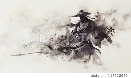 墨で描いた侍イラスト 117528981