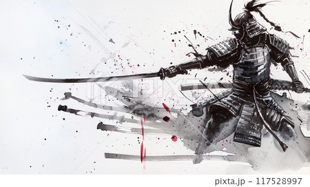 墨で描いた侍イラスト 117528997