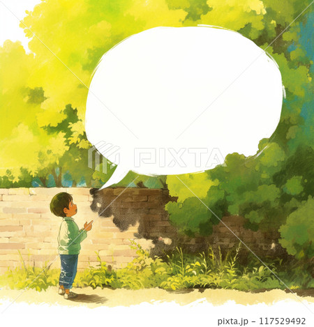 林と影と男の子と吹き出し 林と影と男の子と吹き出し 117529492