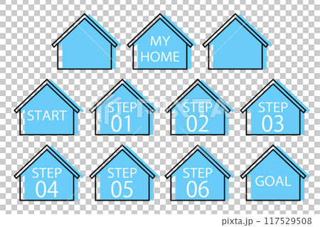 Light blue housing icon and steps - Material representing the flow of housing income 117529508