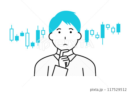 ローソク足を分析する男性投資家 117529512