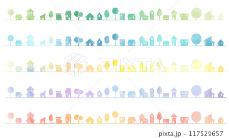 水彩風のシンプルな住宅地のシルエットラインセット 117529657