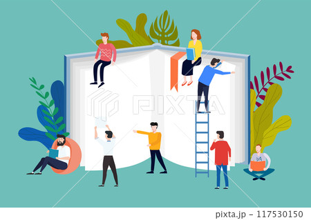 Book Festival concept, small people reading open huge book 117530150