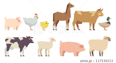 Farm animal set in flat color polygonal style 117530213