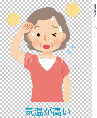 老年婦女因高溫、中暑而出汗 老年婦女因高溫、中暑而出汗 117530586