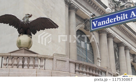 New York City Grand Central Terminal, Vanderbilt road sign, 42 street, Park Avenue, Pershing Square. 117530867