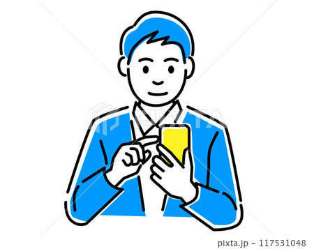 スマートフォンを操作する男性のイラスト素材 117531048